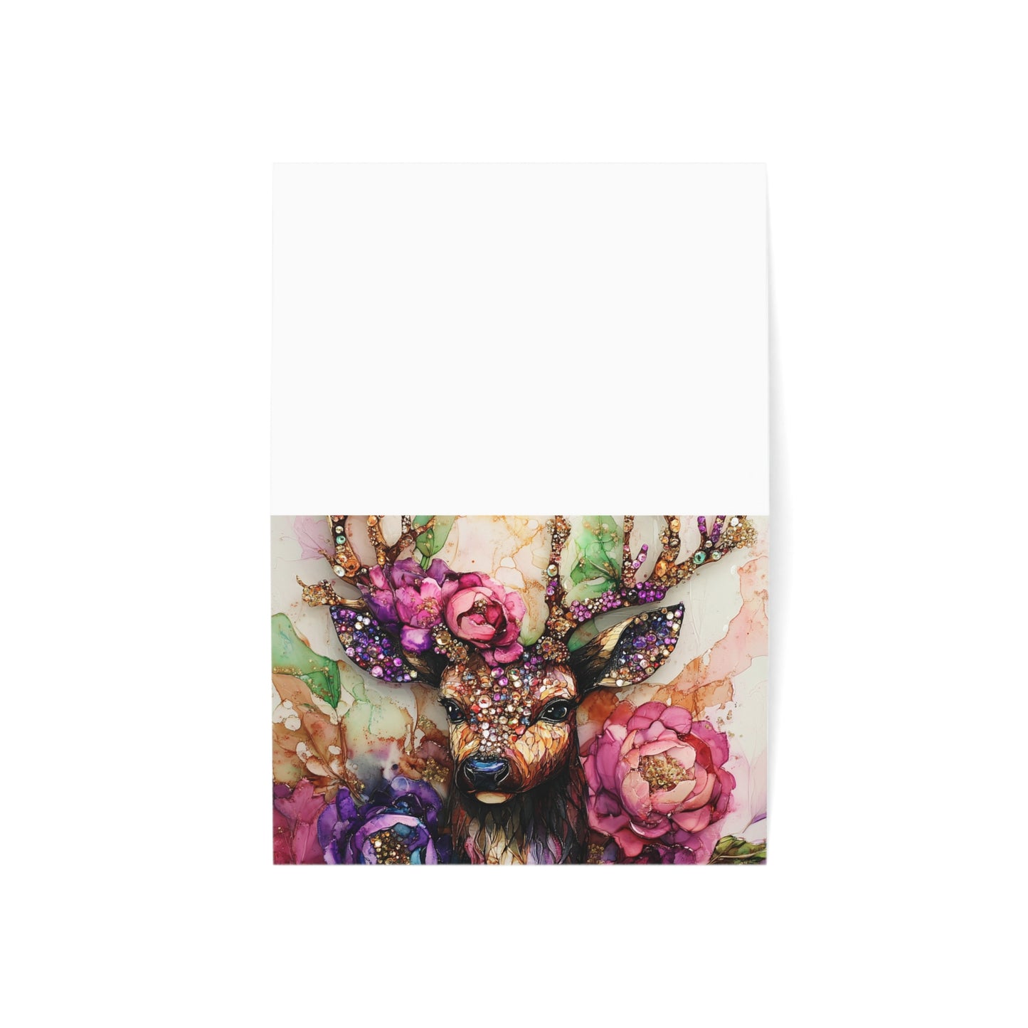 Pretty Buck - Floral Jewel Deer Greeting Card — Blank Inside Note Cards (10pcs)