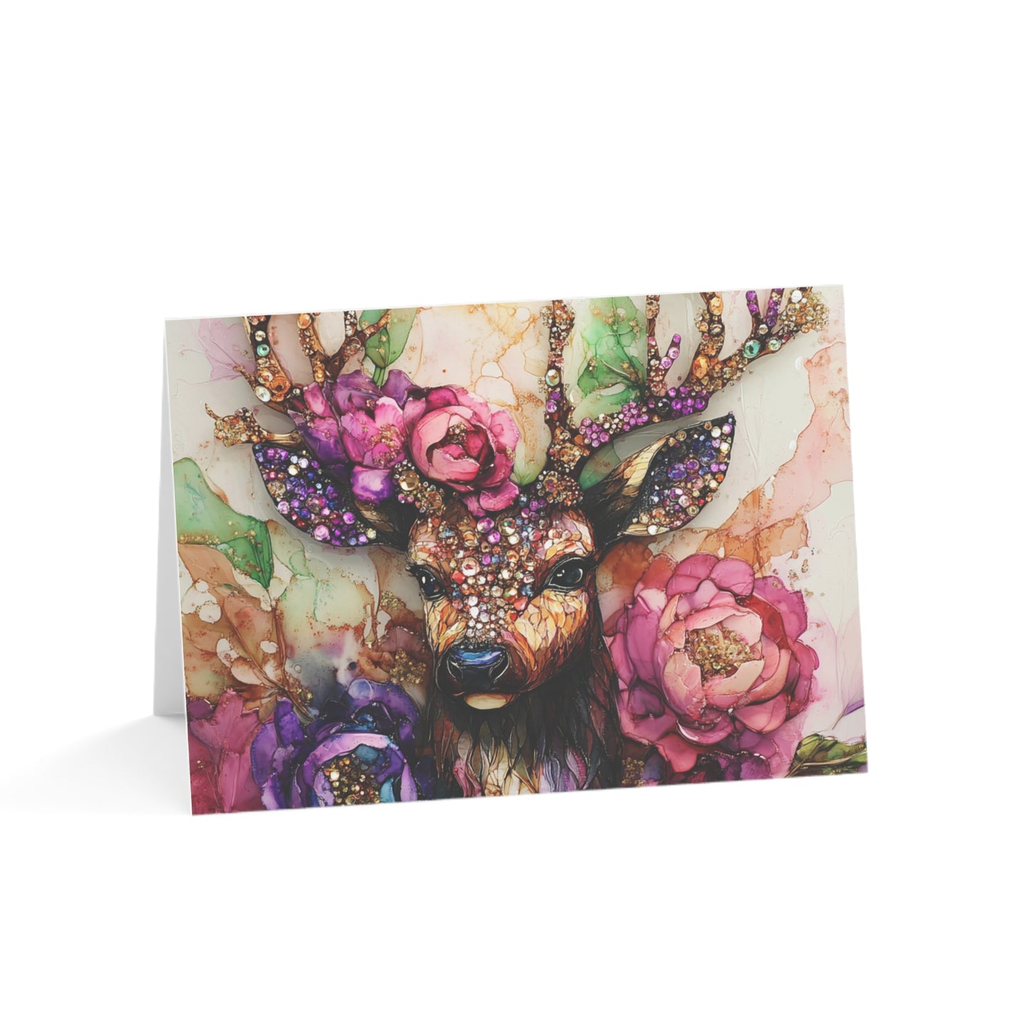 Pretty Buck - Floral Jewel Deer Greeting Card — Blank Inside Note Cards (10pcs)