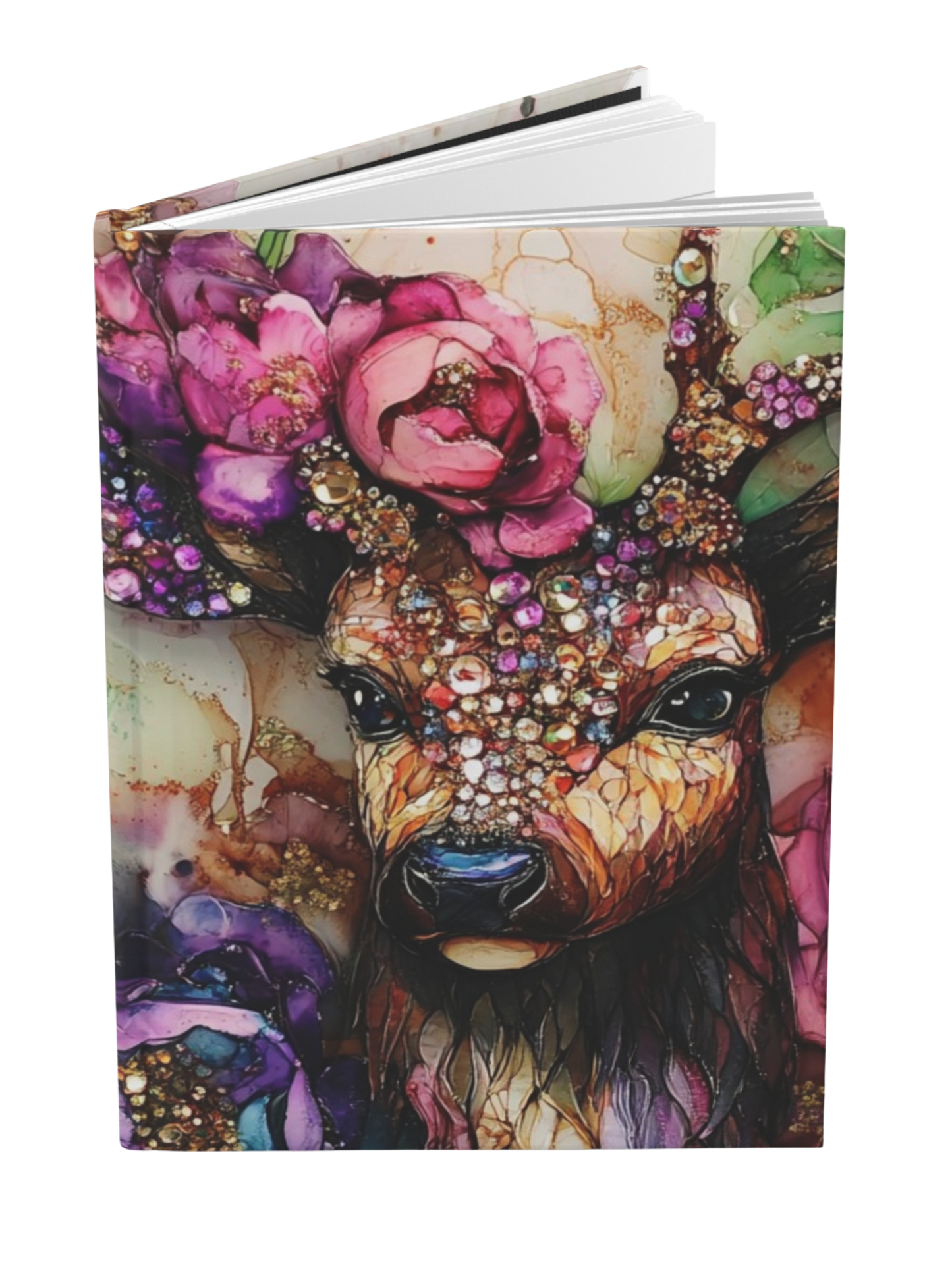 Pretty Buck Floral Hardcover Journal — Matte Floral Deer Art Notebook
